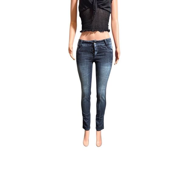 Women's Mid-rise dark blue distress denim skinny ankle jeans S - Picture 4 of 7